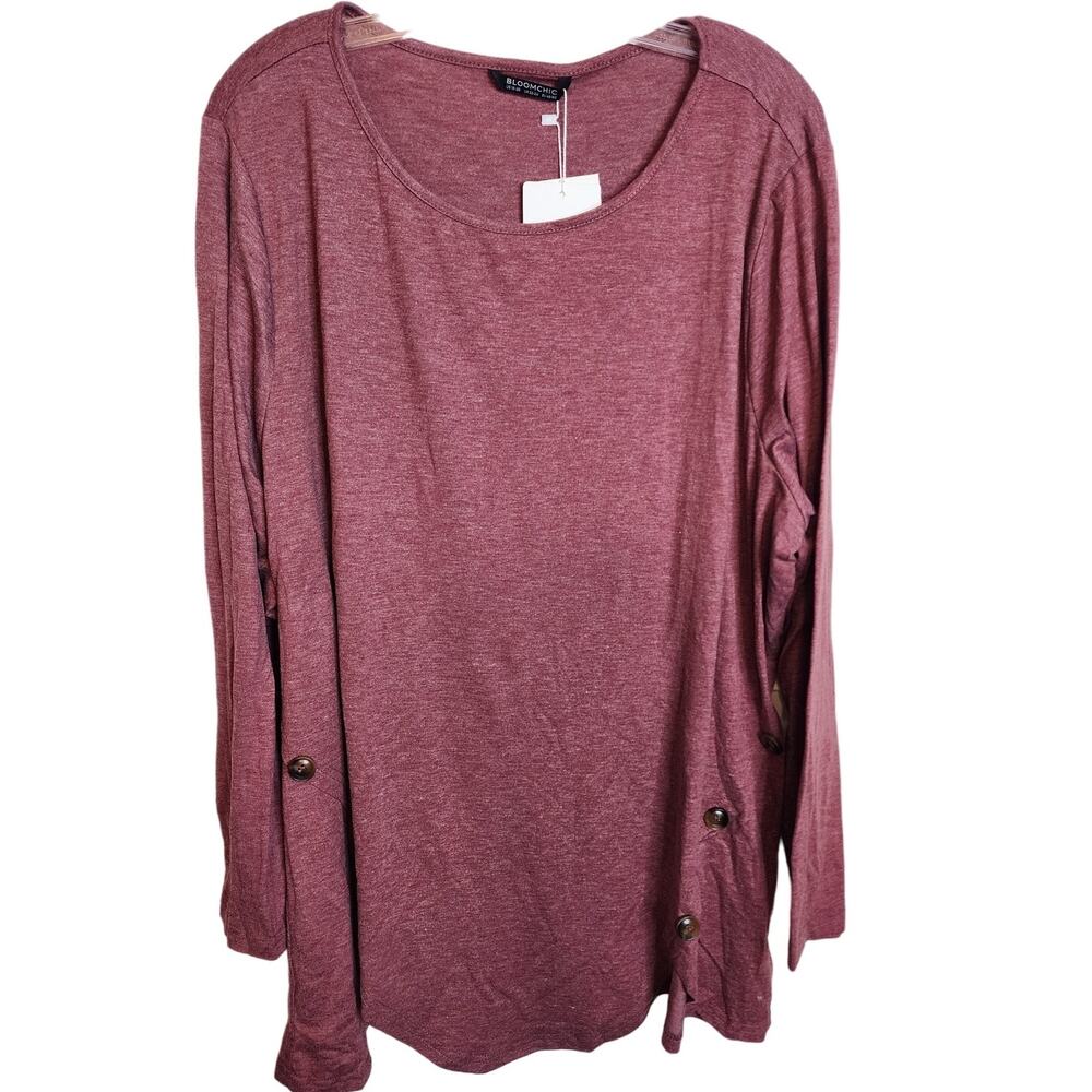 BloomChic Dark Rase Long Sleeve Blouse with Button Details, NWT, 2X